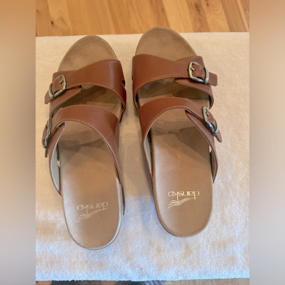 Dansko Tan Leather Wedge Sandals